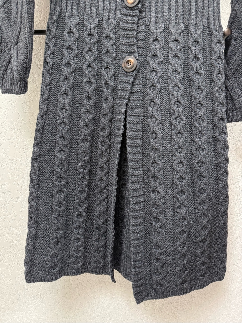 Aran Crafts Ireland 100% Meriono Wool Charcoal Flared cable knit coat - Size: S - Picture 6 of 11